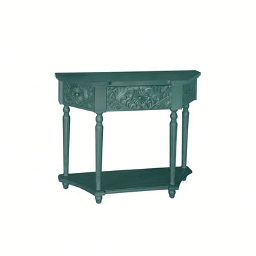 Elegant Carved Side Table with Drawer and Shelf for Living Room and Bedroom Anti-Tipping Storage Solution