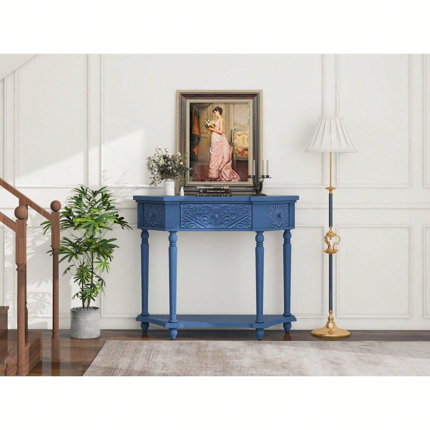 Elegant Carved Side Table with Drawer and Shelf for Living Room and Bedroom Anti-Tipping Storage Solution