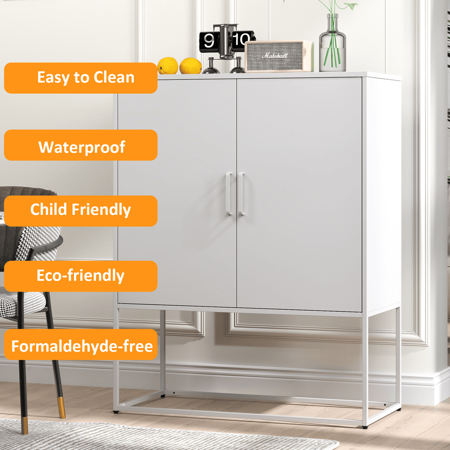 Heavy Duty Metal Storage Cabinet with Adjustable Shelves Magnetic Doors Anti-Tip Design for Home Office Kitchen Bedroom Easy Assembly