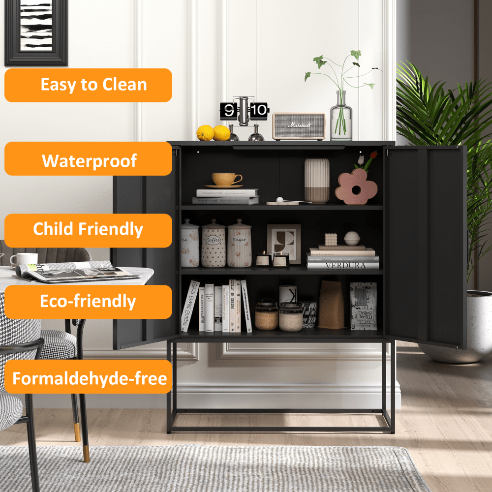 Heavy Duty Metal Storage Cabinet with Adjustable Shelves Magnetic Doors Anti-Tip Design for Home Office Kitchen Bedroom Easy Assembly