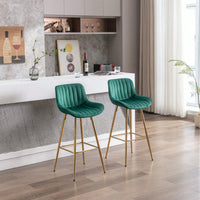 Green Velvet Bar Stools Set of 2 30 Inch Modern Counter Height Stools with Backrest and Footrest for Kitchen Island
