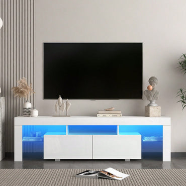 High Gloss TV Stand With LED Lights For TVs Up To 65'', Modern TV Console With Storage Cabinets For Living Room