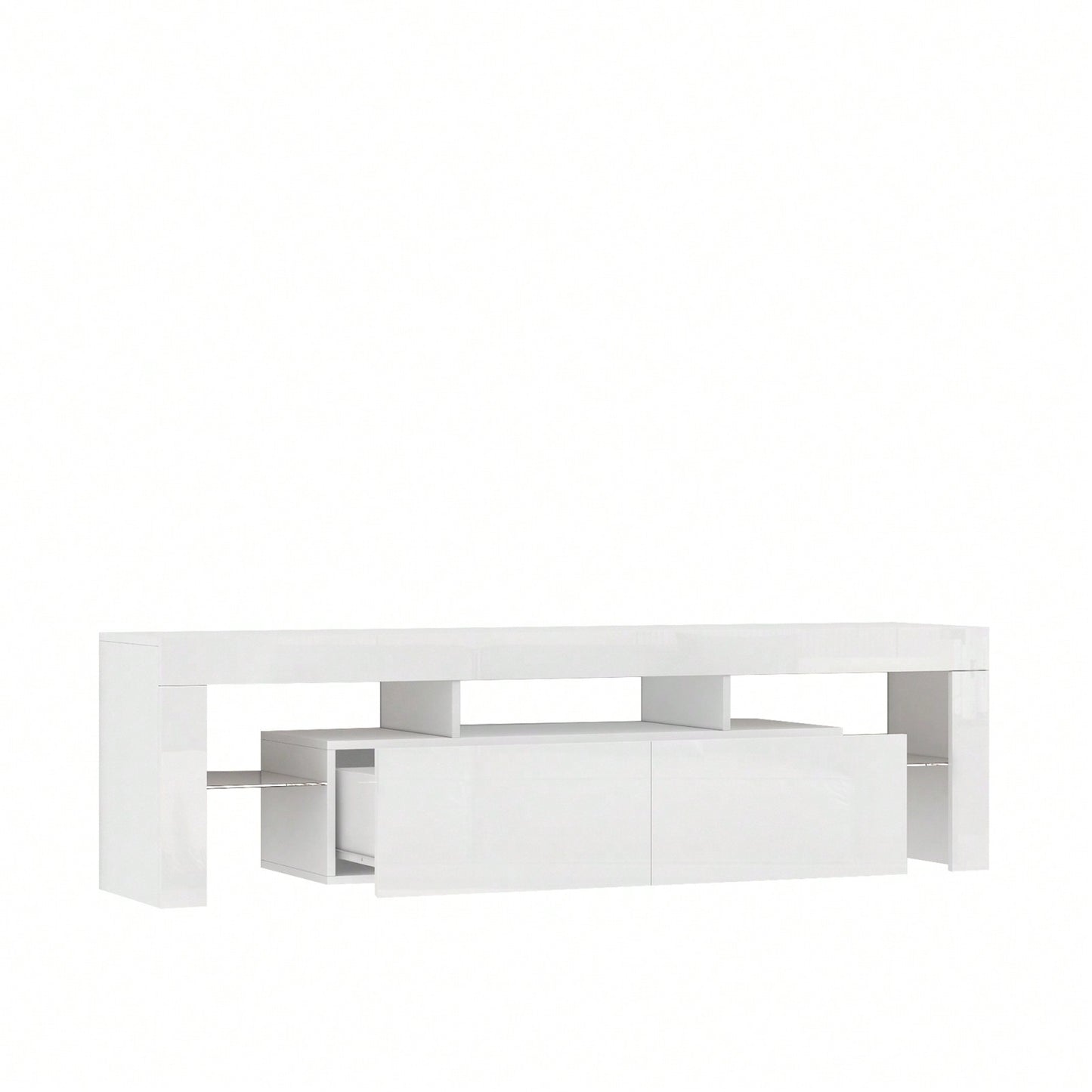 High Gloss TV Stand With LED Lights For TVs Up To 65'', Modern TV Console With Storage Cabinets For Living Room