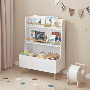 Kids Bookshelf, Book And Magazine Rack, Book Organizer, Toy Storage Cabinet Organizer, White