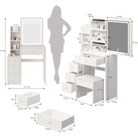 Compact Vanity Table with Cushioned Stool and LED Touch Control Mirror Tri-Color Brightness Adjustable