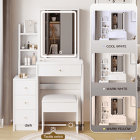 Compact Vanity Table with Cushioned Stool and LED Touch Control Mirror Tri-Color Brightness Adjustable