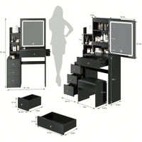 Compact Vanity Table with Cushioned Stool and LED Touch Control Mirror Tri-Color Brightness Adjustable