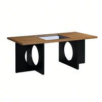 47 Inch Modern Coffee Table with Tempered Glass Top Durable MDF and Birch Veneer Easy Assembly for Living Room
