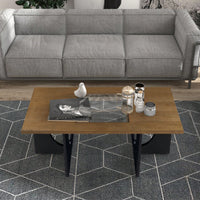 47 Inch Modern Coffee Table with Tempered Glass Top Durable MDF and Birch Veneer Easy Assembly for Living Room