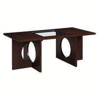 47 Inch Modern Coffee Table with Tempered Glass Top Durable MDF and Birch Veneer Easy Assembly for Living Room