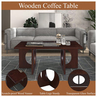 47 Inch Modern Coffee Table with Tempered Glass Top Durable MDF and Birch Veneer Easy Assembly for Living Room