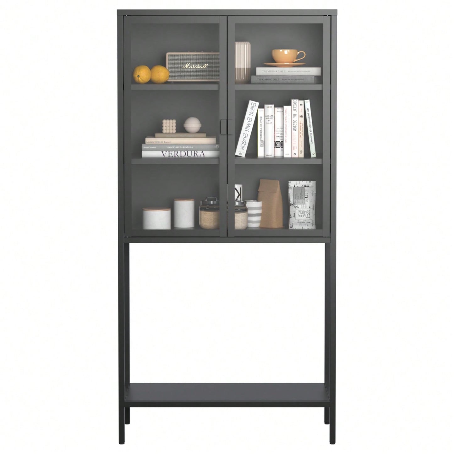 59 Inch Tall Metal Storage Cabinet with Glass Doors Adjustable Shelves Modern Display Bookcase for Home Office Living Room Kitchen