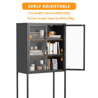 59 Inch Tall Metal Storage Cabinet with Glass Doors Adjustable Shelves Modern Display Bookcase for Home Office Living Room Kitchen