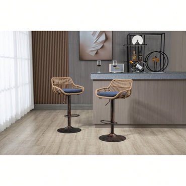 Adjustable Swivel Bar Stools Set of 2 with Linen Upholstery and Vintage Gold Legs for Kitchen and Dining Room