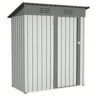 Compact 5x3ft Galvanized Metal Outdoor Storage Shed with Lockable Doors for Tools Bikes Trash Cans and More