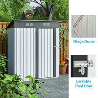 Compact 5x3ft Galvanized Metal Outdoor Storage Shed with Lockable Doors for Tools Bikes Trash Cans and More