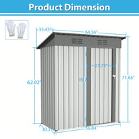 Compact 5x3ft Galvanized Metal Outdoor Storage Shed with Lockable Doors for Tools Bikes Trash Cans and More