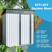 Compact 5x3ft Galvanized Metal Outdoor Storage Shed with Lockable Doors for Tools Bikes Trash Cans and More