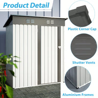 Compact 5x3ft Galvanized Metal Outdoor Storage Shed with Lockable Doors for Tools Bikes Trash Cans and More