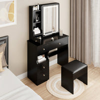 Compact Desktop Vanity Table with Cushioned Stool and Adjustable LED Mirror - Tri-Color Brightness for Girls