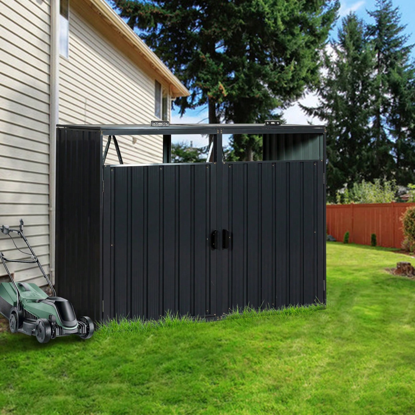 Metal Outdoor Bin Shed For Garbage Storage,Stainless Galvanized Steel, Bin Shed For Garden Yard Lawn