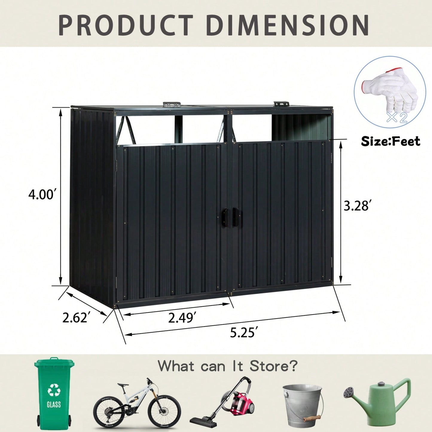 Metal Outdoor Bin Shed For Garbage Storage,Stainless Galvanized Steel, Bin Shed For Garden Yard Lawn