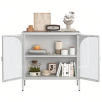 Modern Metal Sideboard Cabinet with Glass Doors Adjustable Shelves 154 Lbs Capacity for Kitchen Living Room and Hallway