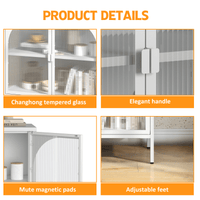 Modern Metal Sideboard Cabinet with Glass Doors Adjustable Shelves 154 Lbs Capacity for Kitchen Living Room and Hallway