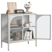 Modern Metal Sideboard Cabinet with Glass Doors Adjustable Shelves 154 Lbs Capacity for Kitchen Living Room and Hallway