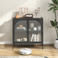 Modern Metal Sideboard Cabinet with Glass Doors Adjustable Shelves 154 Lbs Capacity for Kitchen Living Room and Hallway