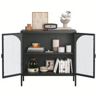 Modern Metal Sideboard Cabinet with Glass Doors Adjustable Shelves 154 Lbs Capacity for Kitchen Living Room and Hallway