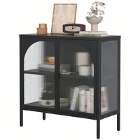 Modern Metal Sideboard Cabinet with Glass Doors Adjustable Shelves 154 Lbs Capacity for Kitchen Living Room and Hallway