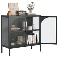 Modern Metal Sideboard Cabinet with Glass Doors Adjustable Shelves 154 Lbs Capacity for Kitchen Living Room and Hallway