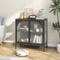 Modern Metal Sideboard Cabinet with Glass Doors Adjustable Shelves 154 Lbs Capacity for Kitchen Living Room and Hallway