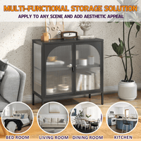 Modern Metal Sideboard Cabinet with Glass Doors Adjustable Shelves 154 Lbs Capacity for Kitchen Living Room and Hallway