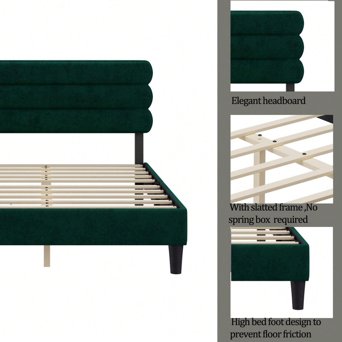 Queen Size Wooden Platform Bed Frame with Headboard Sturdy Slat Support Easy Assembly No Box Spring Required