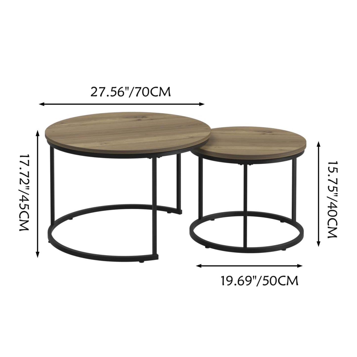 Nesting Coffee Tables Set of 2 with Round Marble Design Wood Top and Metal Frame for Living Room Bedroom Patio