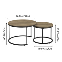 Nesting Coffee Tables Set of 2 with Round Marble Design Wood Top and Metal Frame for Living Room Bedroom Patio