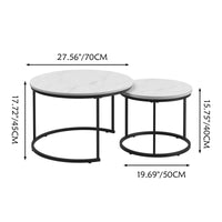 Nesting Coffee Tables Set of 2 with Round Marble Design Wood Top and Metal Frame for Living Room Bedroom Patio