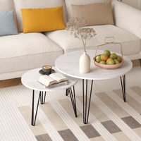 Round Nesting Coffee Table Set Of 2, 27.56" Circular End Tables, Wooden Top & Metal Base, Brown, For Living Room, Bedroom