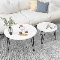 Round Nesting Coffee Table Set Of 2, 27.56" Circular End Tables, Wooden Top & Metal Base, Brown, For Living Room, Bedroom