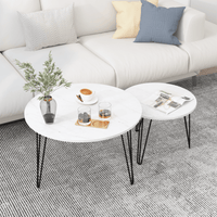 Round Nesting Coffee Table Set Of 2, 27.56" Circular End Tables, Wooden Top & Metal Base, Brown, For Living Room, Bedroom