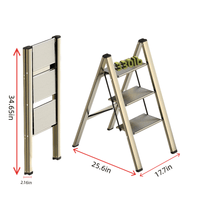 3-Step Aluminum Folding Ladder with Non-Skid Pedals 300 lb Capacity for Home Office and Kitchen Use