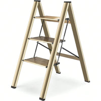 3-Step Aluminum Folding Ladder with Non-Skid Pedals 300 lb Capacity for Home Office and Kitchen Use