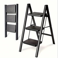 3-Step Aluminum Folding Ladder with Non-Skid Pedals 300 lb Capacity for Home Office and Kitchen Use