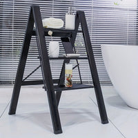 3-Step Aluminum Folding Ladder with Non-Skid Pedals 300 lb Capacity for Home Office and Kitchen Use
