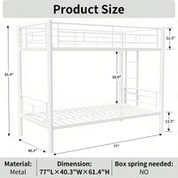 Twin Over Twin Bunk Bed With Ladder And High Guardrail | Splittable Metal Bunkbed Frame | Storage Space | Noise Free Design