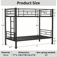 Twin Over Twin Bunk Bed With Ladder And High Guardrail | Splittable Metal Bunkbed Frame | Storage Space | Noise Free Design