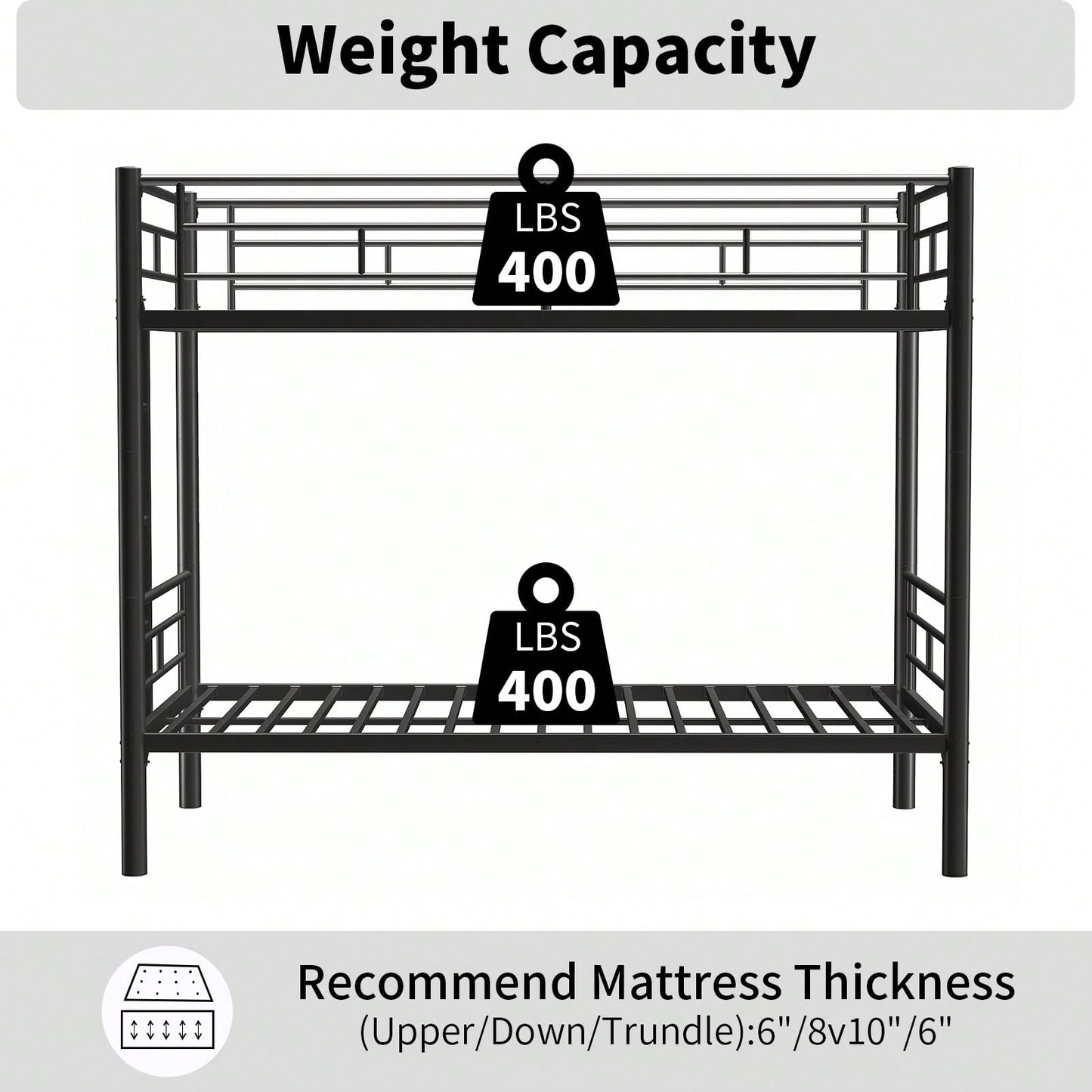 Twin Over Twin Bunk Bed With Ladder And High Guardrail | Splittable Metal Bunkbed Frame | Storage Space | Noise Free Design