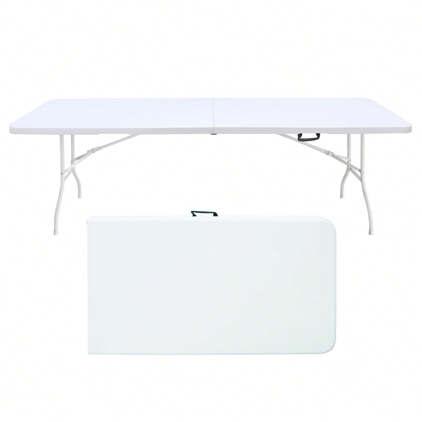 8ft Heavy Duty Folding Table, Portable Indoor Outdoor Plastic Dining Table For Parties, Camping, Picnics - Foldable & Easy To Carry - White